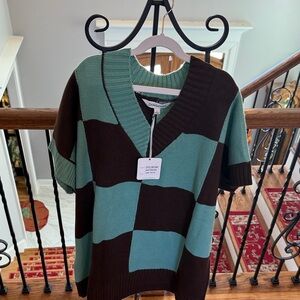 DAVI & DANI V-Neck Sweater - Teal and Brown